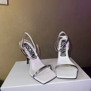 Moschino Elegant White and Silver Heels